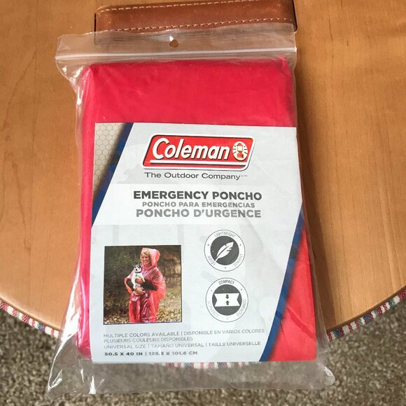 New, Never Used - Coleman Red Emergency Poncho - Unisex/One Size - Picture 1 of 5